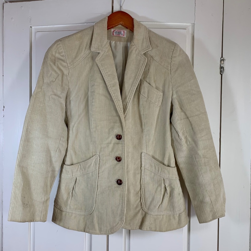 Vintage 70s Tan Corduroy Blazer Jacket Academia Retro Preppy Women's Size 5/6